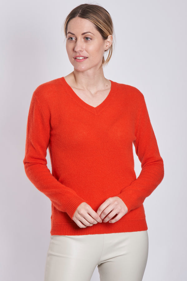 V NECK WITH DETAIL-COQUELICOT