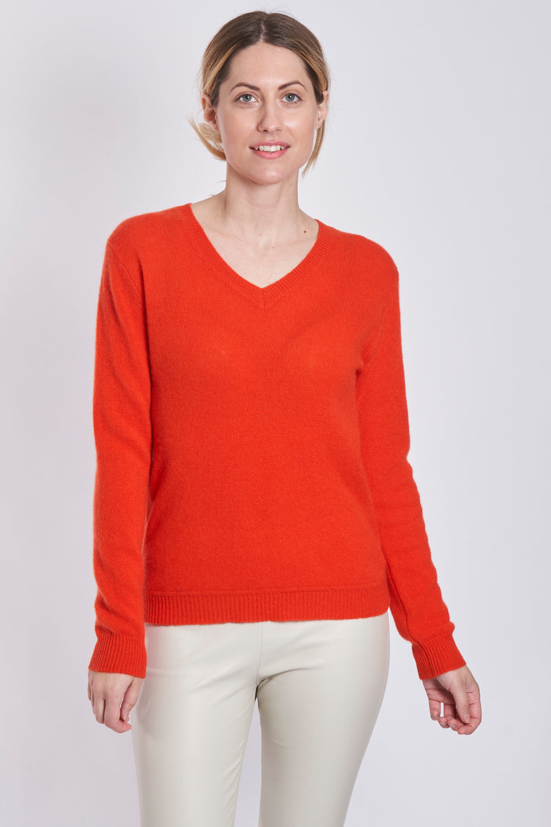 V NECK WITH DETAIL-COQUELICOT