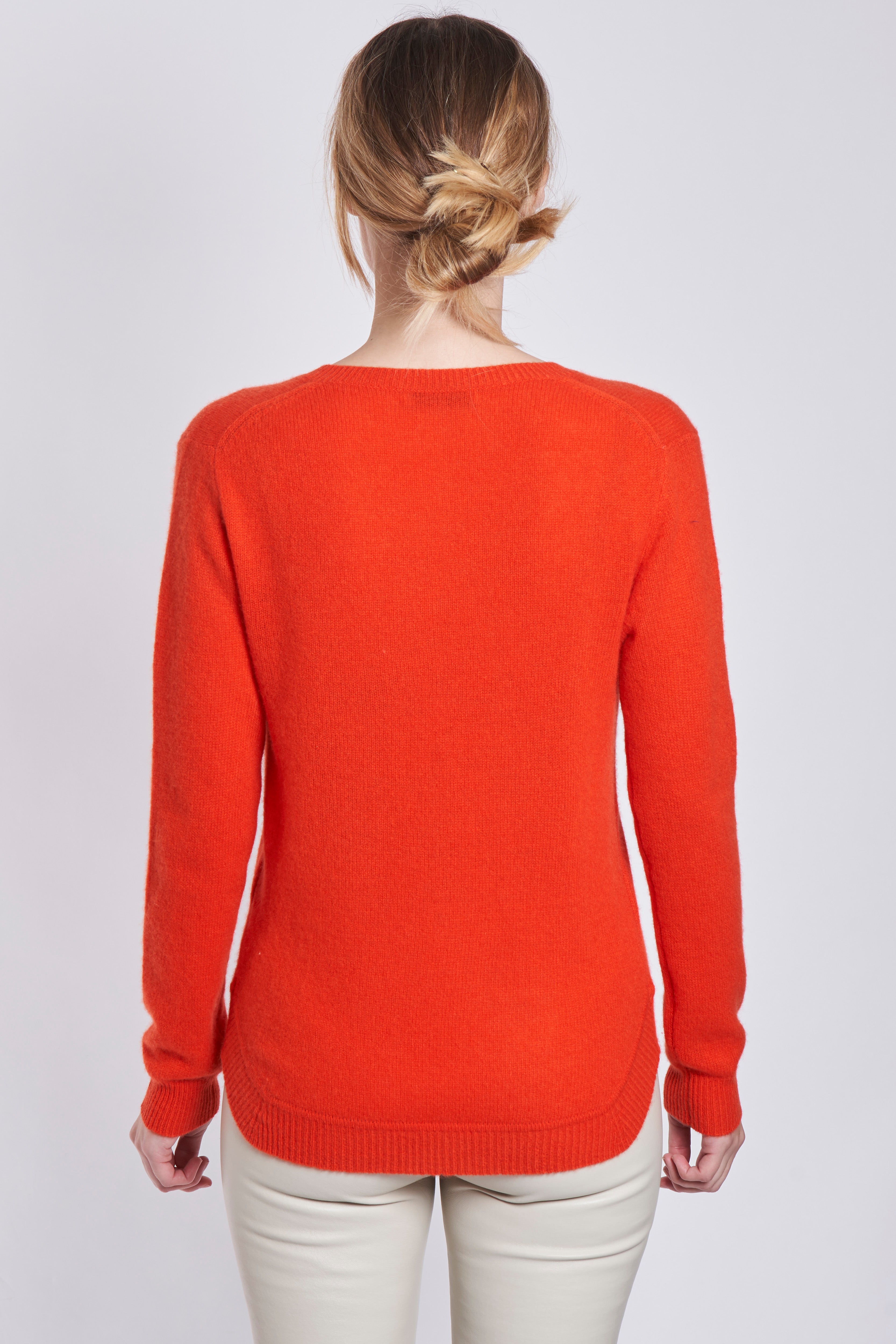 V NECK WITH DETAIL-COQUELICOT