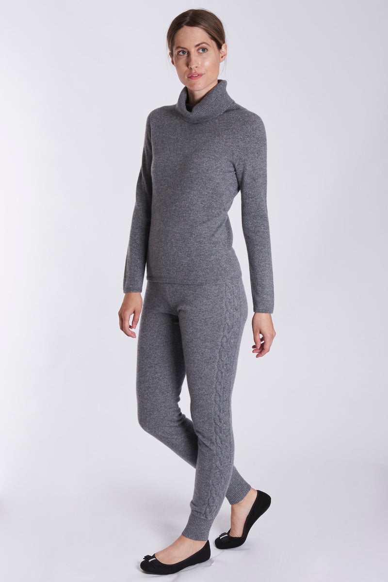 JOGGING PANT CABLE KNIT DETAIL - MISTRAL