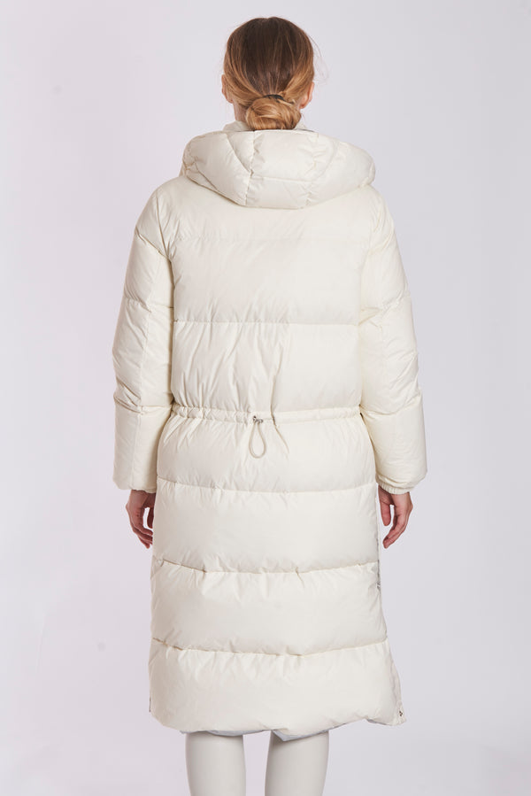 REVERSIBLE PUFFER  DOWN COAT WITH HOOD-IVORY/SILVER