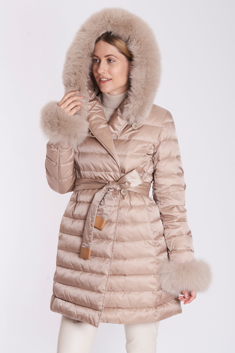 REVERSIBLE HOODED PUFFER JACKET WITH FOX	DETAILS-CHAMPAGNE