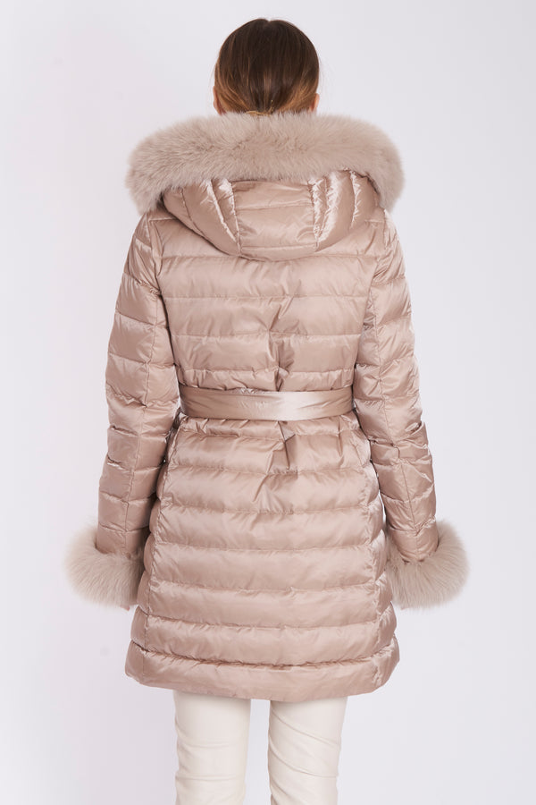 REVERSIBLE HOODED PUFFER JACKET WITH FOX	DETAILS-CHAMPAGNE