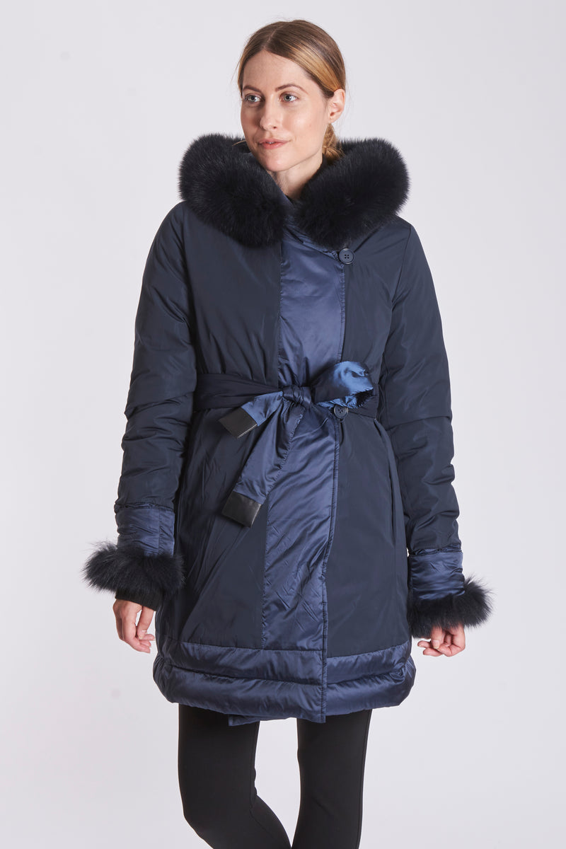 REVERSIBLE HOODED PUFFER JACKET WITH FOX	DETAILS-NAVY