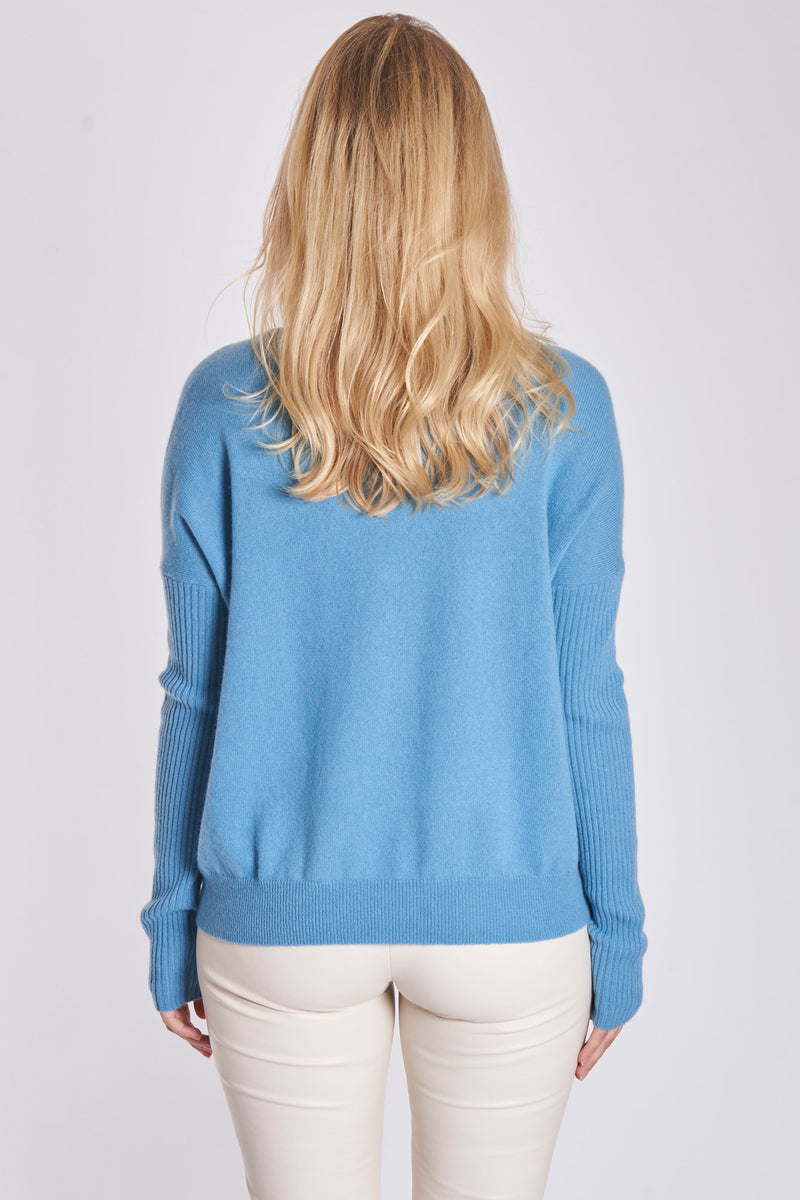 V NECK LONG SLEEVES JUMPER-JEANS