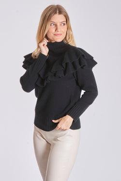 FRILL DETAIL JUMPER-BLACK