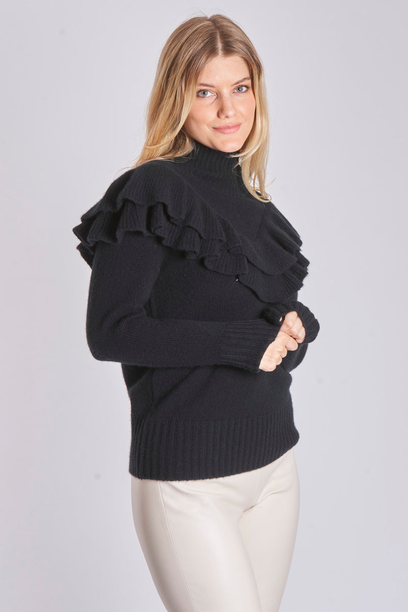 FRILL DETAIL JUMPER-BLACK