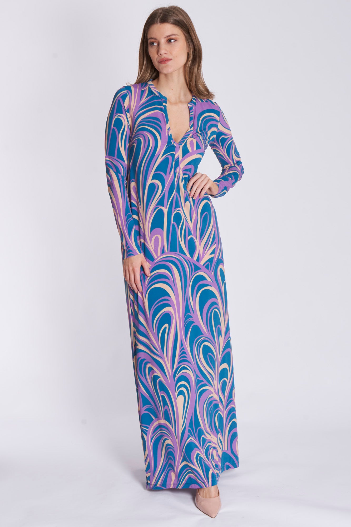 PRINTED DRESS-PINK/BLUE