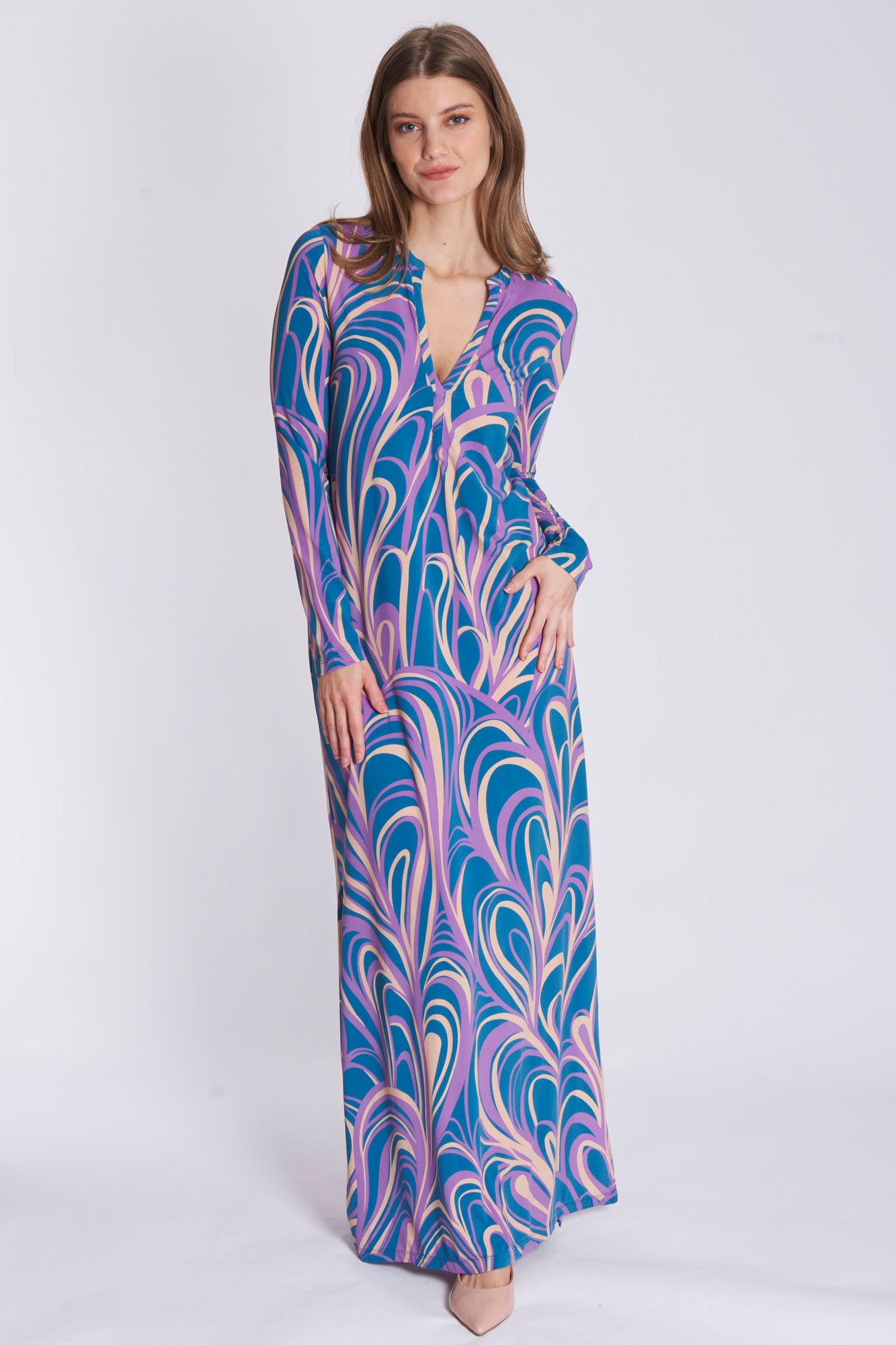 PRINTED DRESS-PINK/BLUE