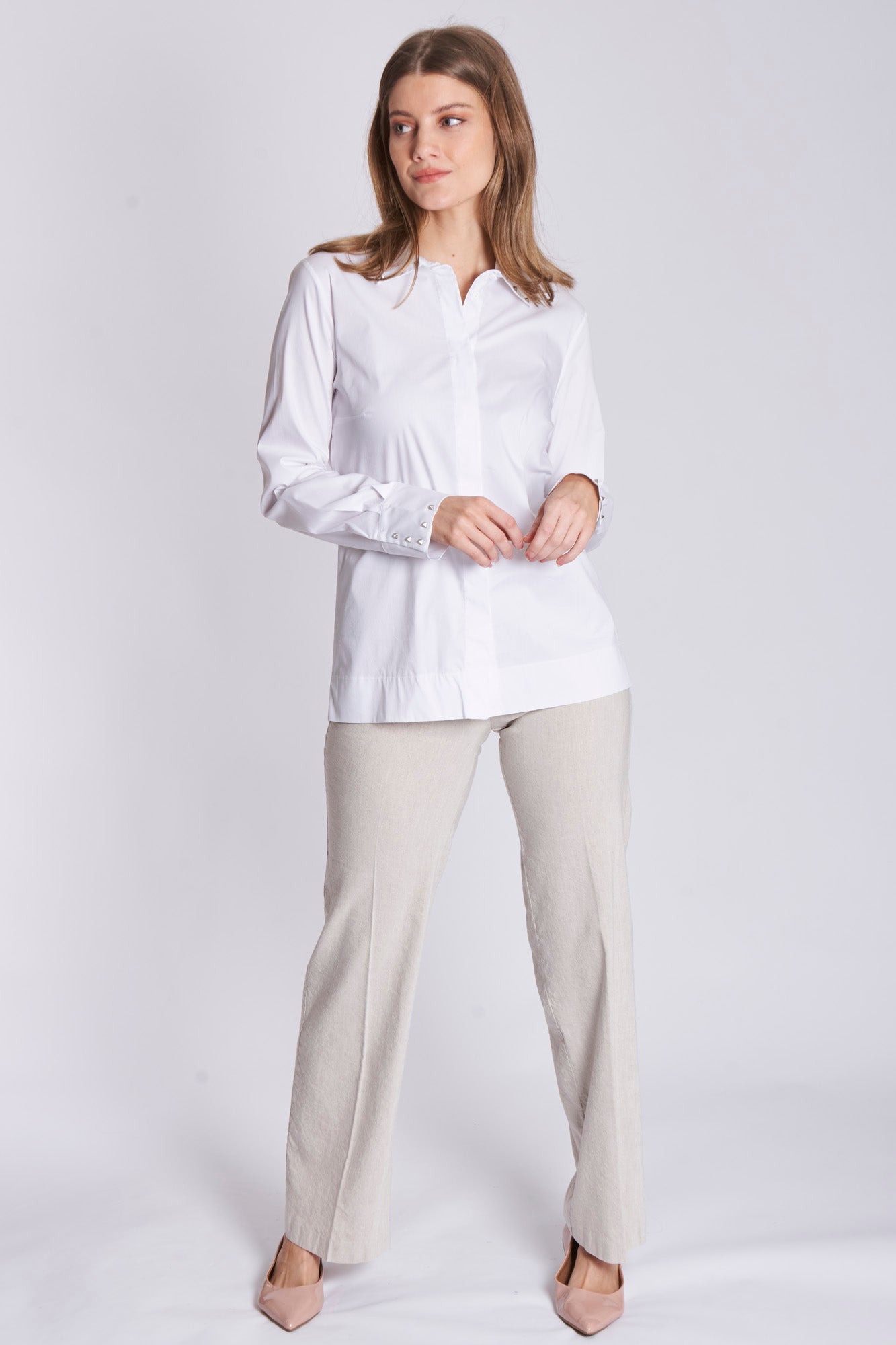 STUD DETAILED SHIRT - WHITE
