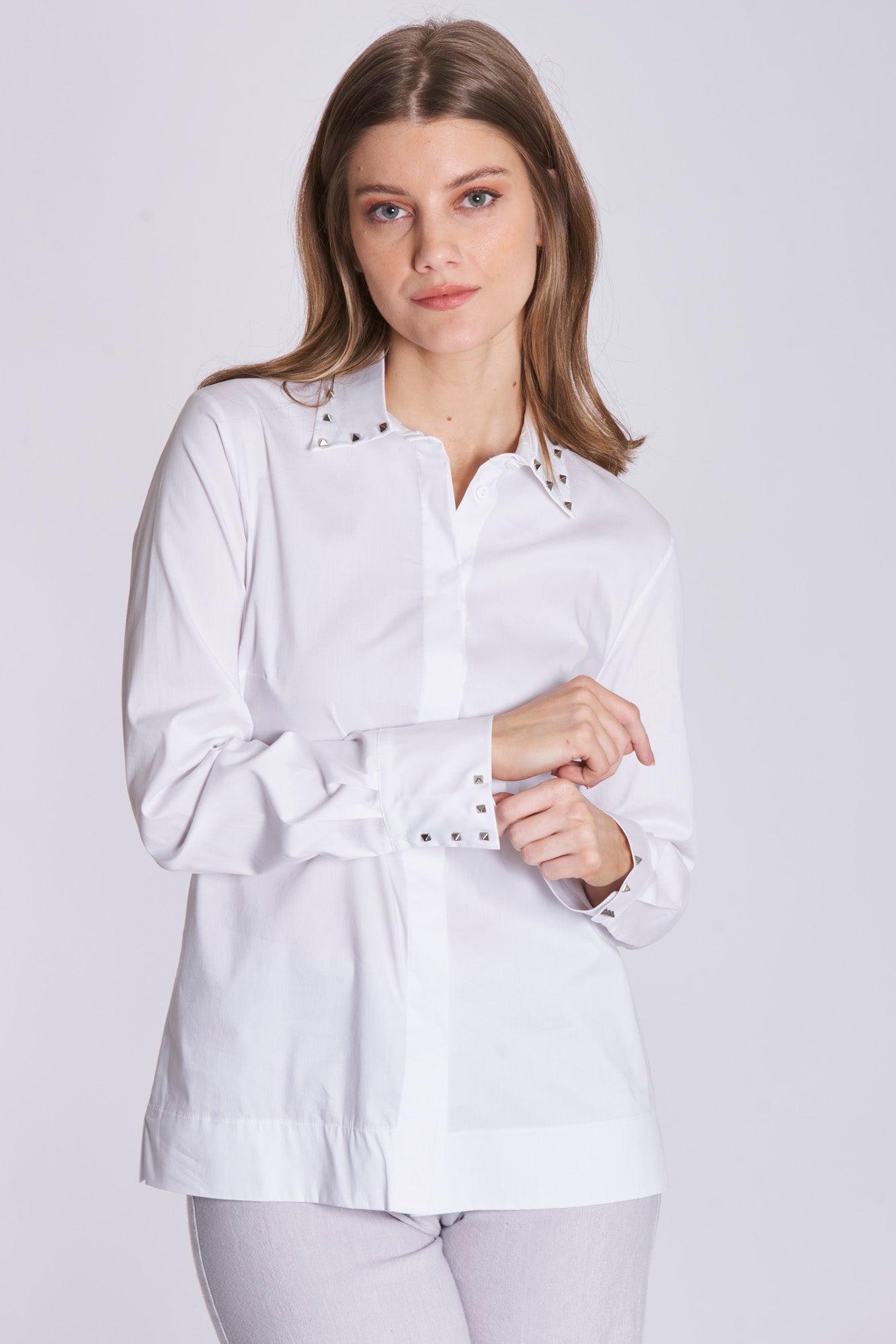STUD DETAILED SHIRT - WHITE